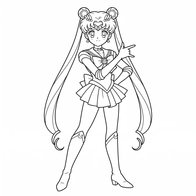 Sailor Moon black-and-white outline coloring page