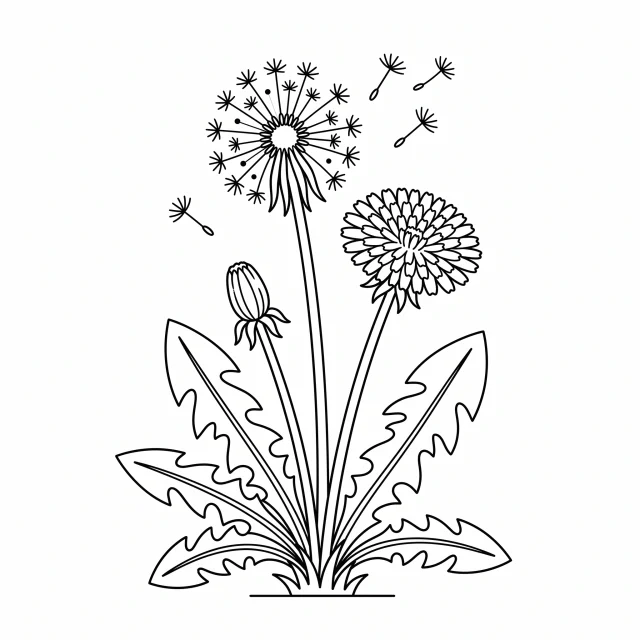 Dandelion black-and-white outline coloring page