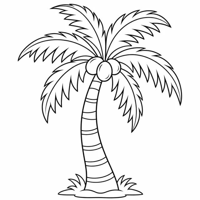Palm tree black-and-white outline coloring page
