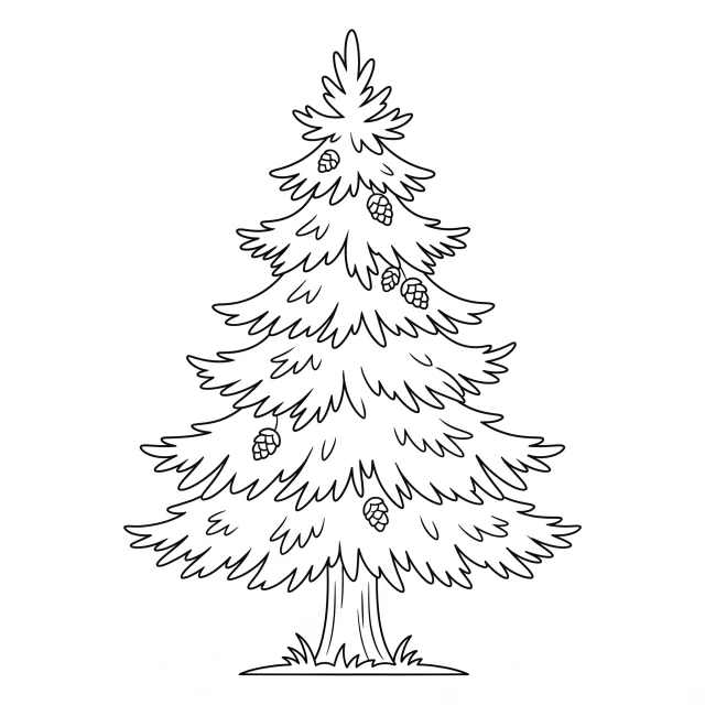 Pine tree black-and-white outline coloring page
