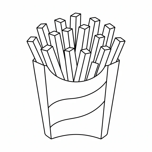 French fries black-and-white outline coloring page