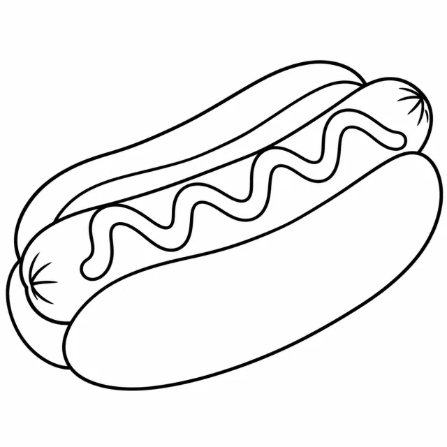 Hot dog black-and-white outline coloring page