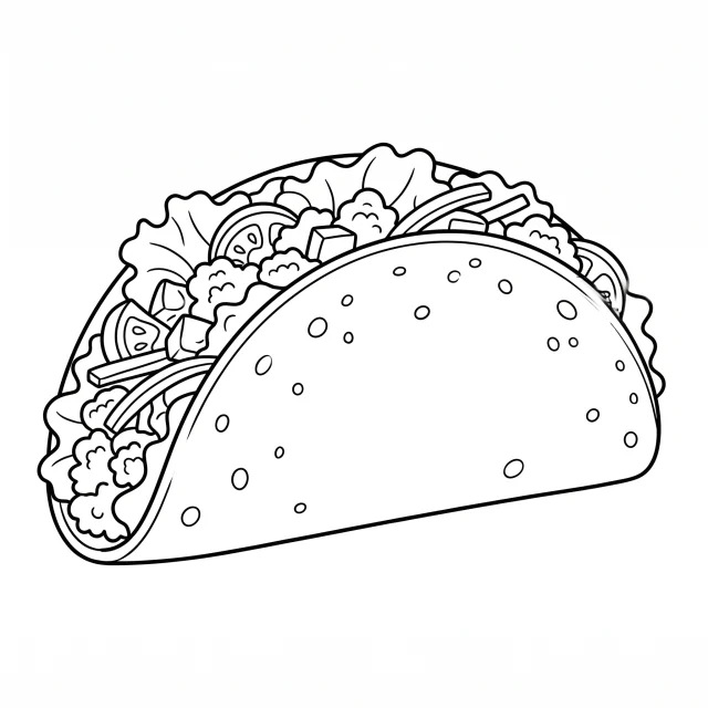 Taco black-and-white outline coloring page