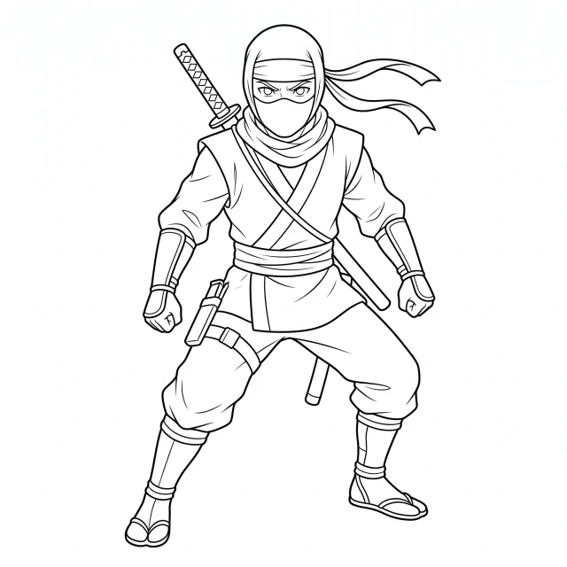 Ninja black-and-white outline coloring page