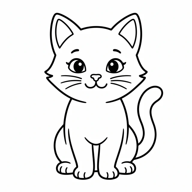 Cat black-and-white outline coloring page