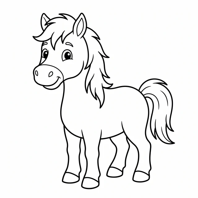 Horse black-and-white outline coloring page