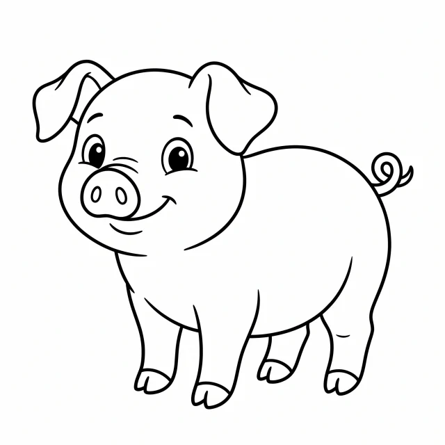 Pig black-and-white outline coloring page