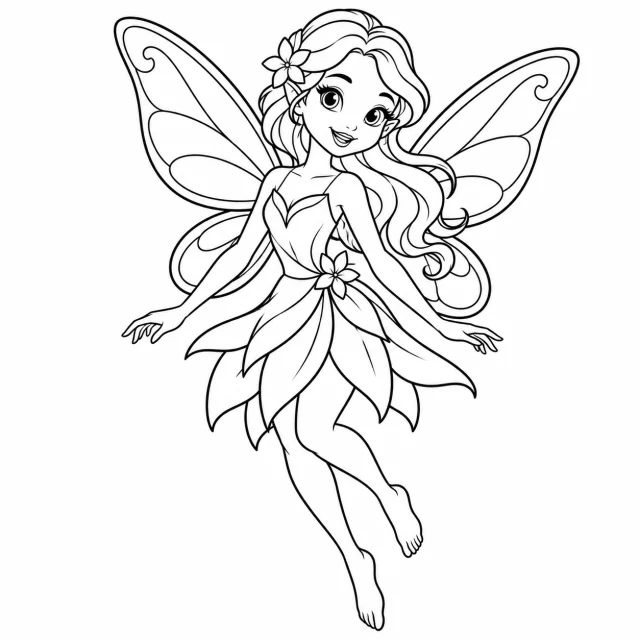 Fairy black-and-white outline coloring page