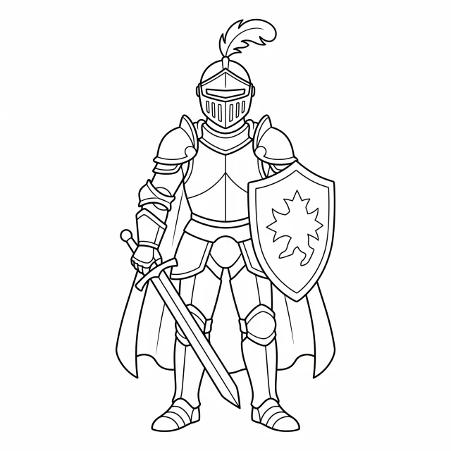 Knight black-and-white outline coloring page
