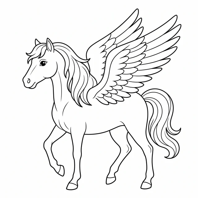 Pegasus black-and-white outline coloring page