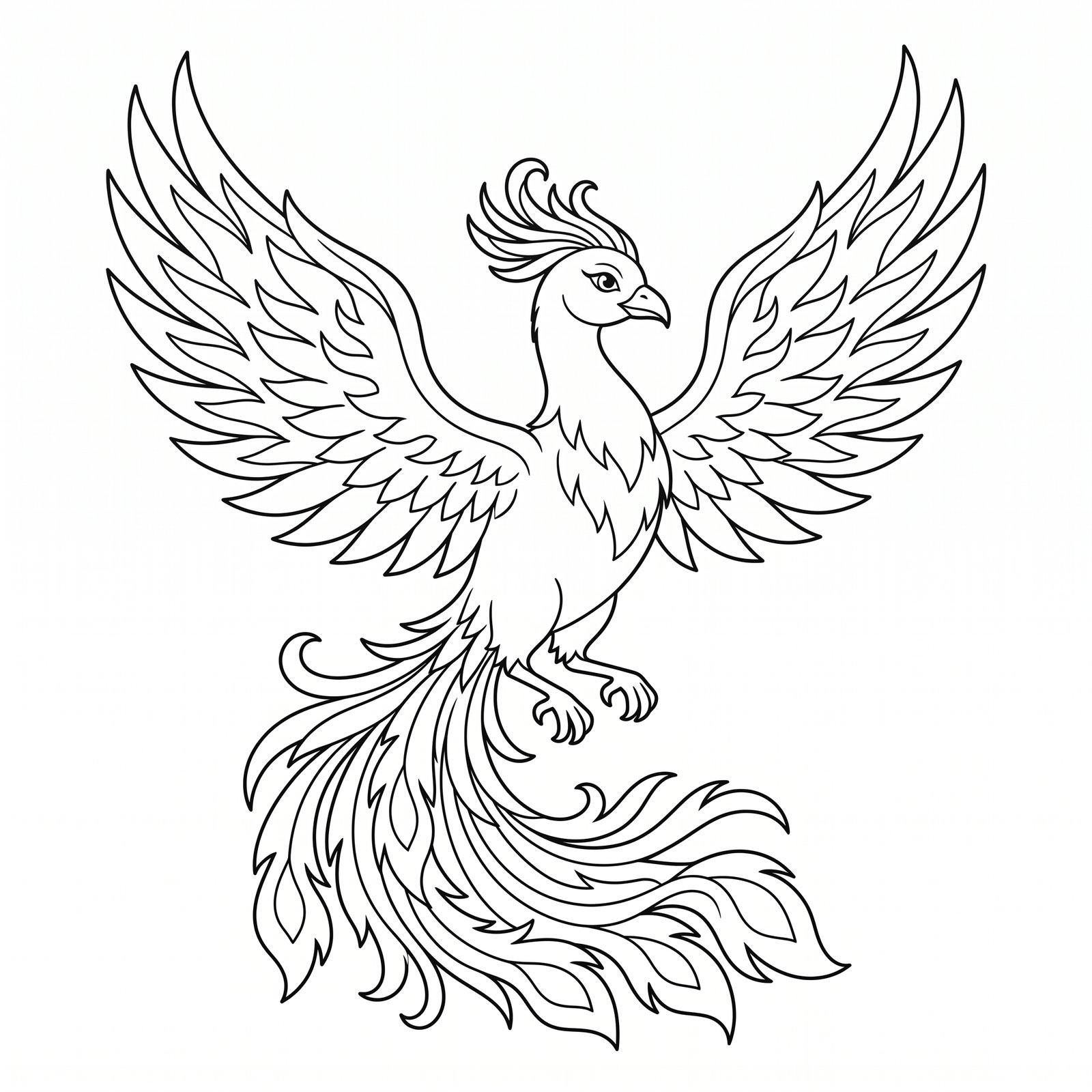 Phoenix black-and-white outline coloring page