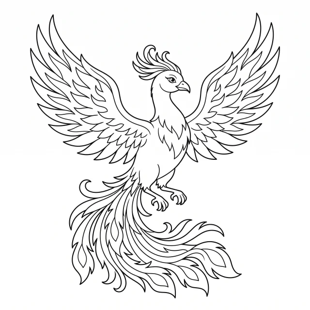 Phoenix black-and-white outline coloring page