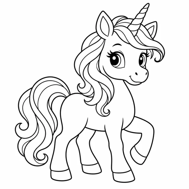 Unicorn black-and-white outline coloring page