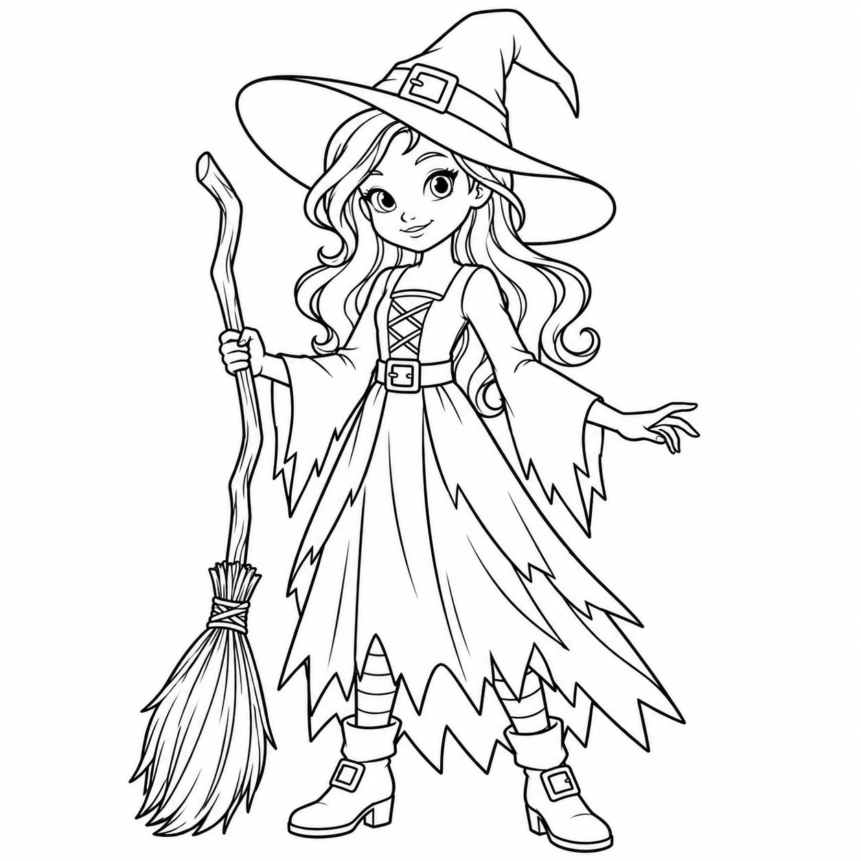 Witch black-and-white outline coloring page