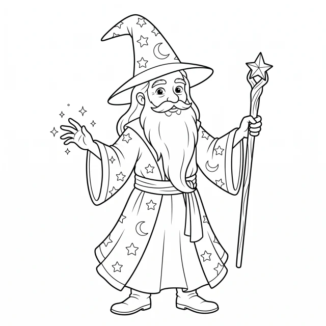 Wizard black-and-white outline coloring page