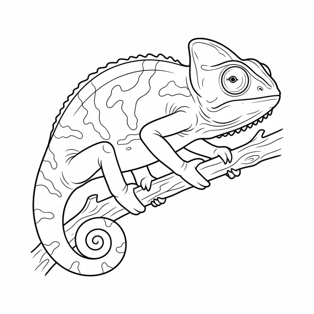 Chameleon black-and-white outline coloring page