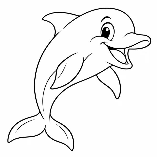 Dolphin black-and-white outline coloring page