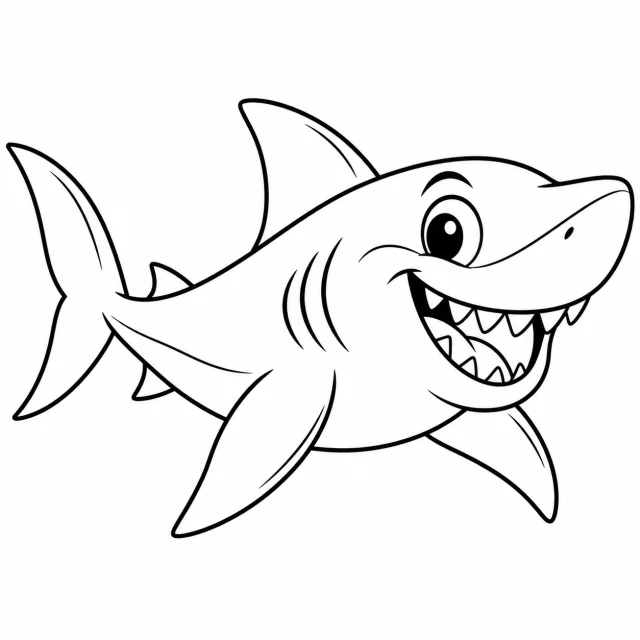 Shark black-and-white outline coloring page
