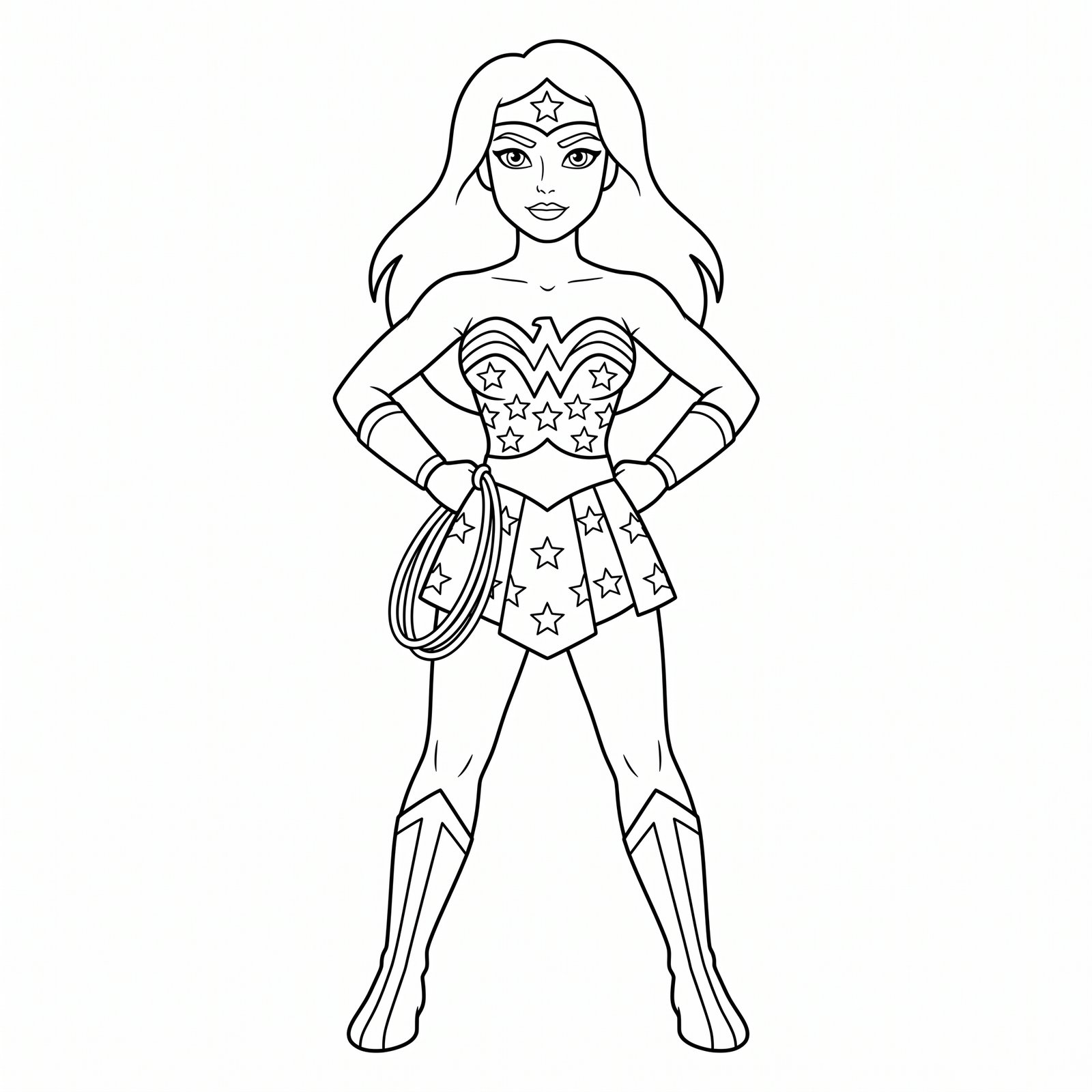 Wonder Woman black-and-white outline coloring page