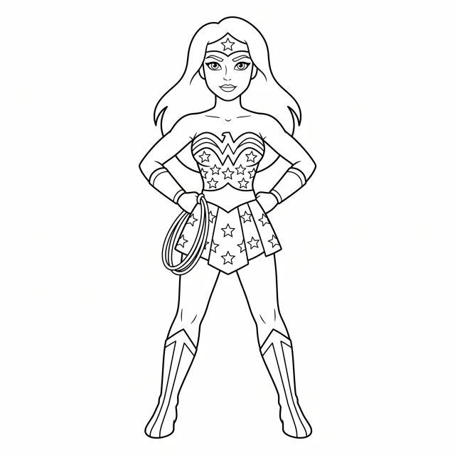 Wonder Woman black-and-white outline coloring page