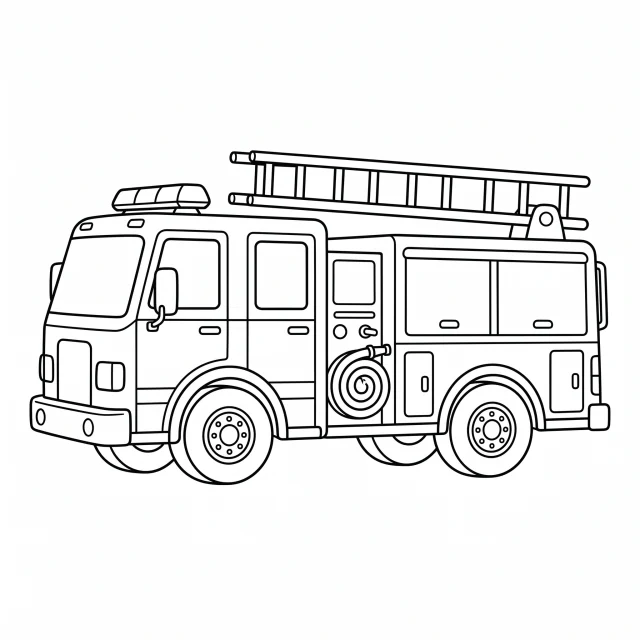 Fire truck black-and-white outline coloring page
