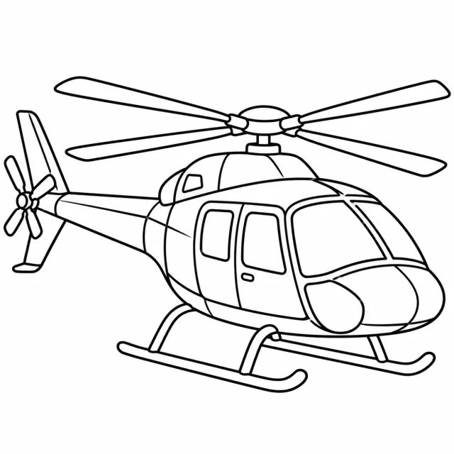 Helicopter black-and-white outline coloring page