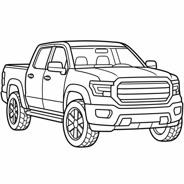 Pickup truck black-and-white outline coloring page