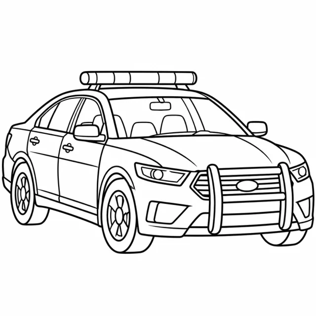 Police car black-and-white outline coloring page