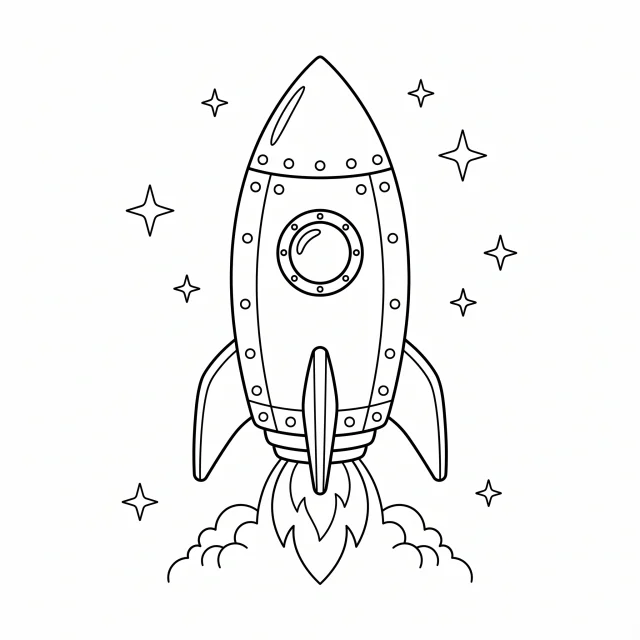 Rocket black-and-white outline coloring page