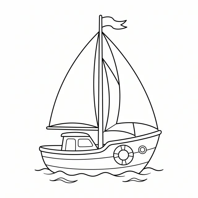 Sailboat black-and-white outline coloring page