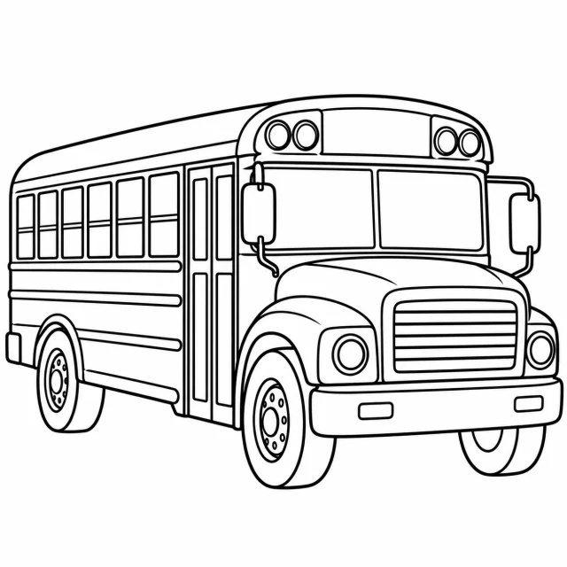 School bus black-and-white outline coloring page