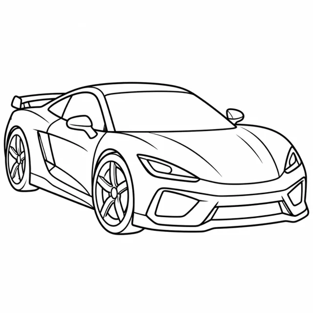Sports car black-and-white outline coloring page