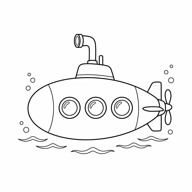 Submarine black-and-white outline coloring page