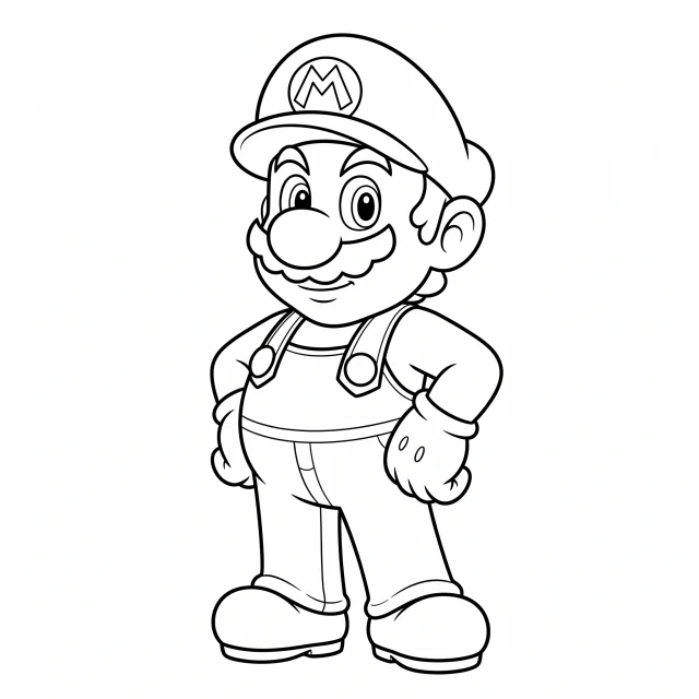 Mario black-and-white outline coloring page