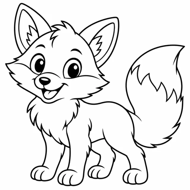 Fox black-and-white outline coloring page