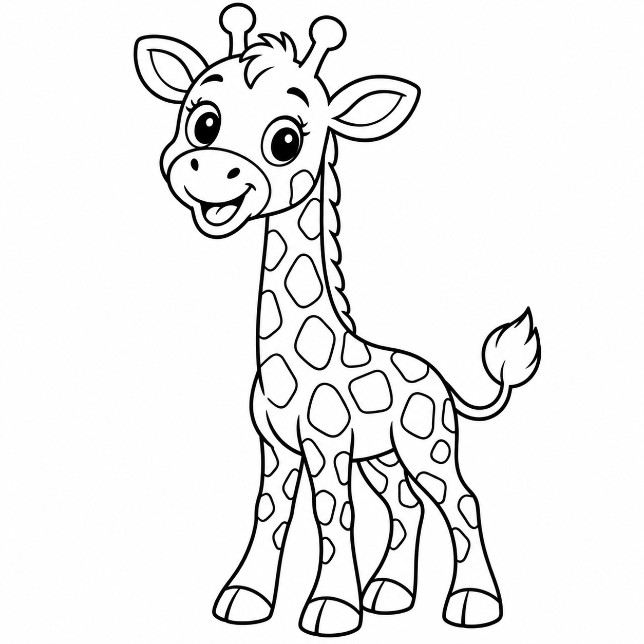 Giraffe black-and-white outline coloring page