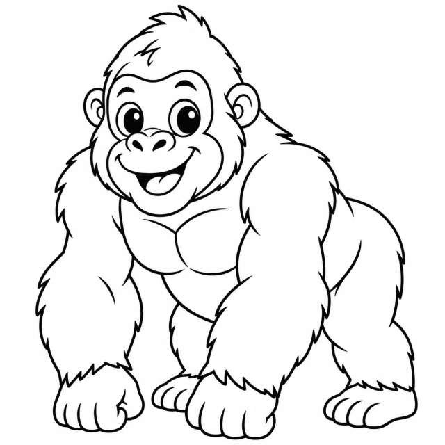 Gorilla black-and-white outline coloring page