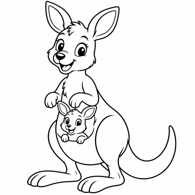 Kangaroo black-and-white outline coloring page