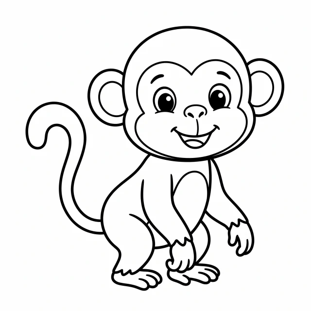 Monkey black-and-white outline coloring page