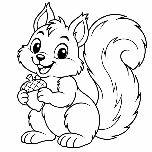 Squirrel black-and-white outline coloring page