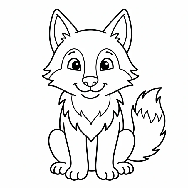 Wolf black-and-white outline coloring page